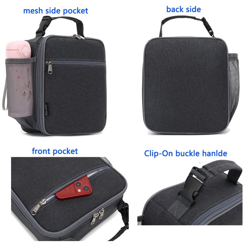 FlowFly Kids Lunch box Insulated Soft Bag Mini Cooler Back to School Thermal Meal Tote Kit for Girls, Boys, Dark - Image 4